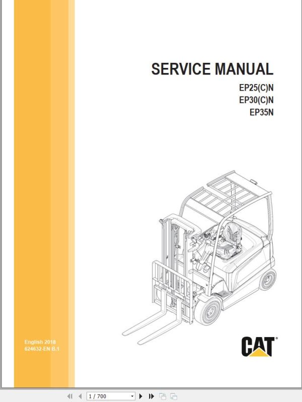 CAT Forklift EP25N EP25CN EP30N EP30CN EP35N Operation Service Manual 07.2023