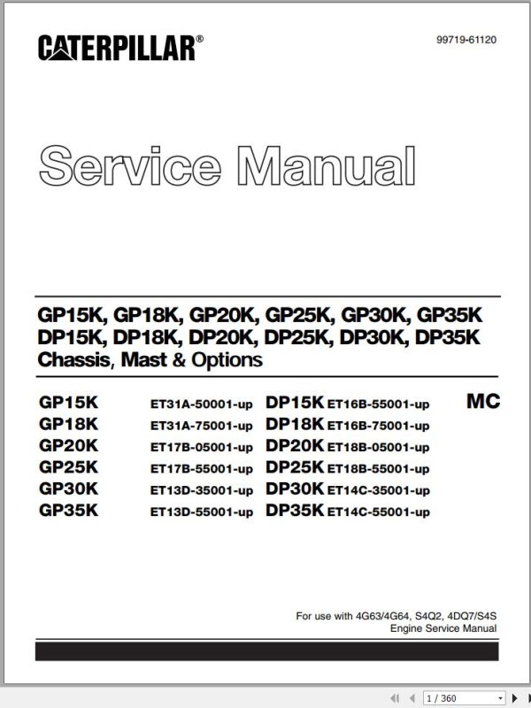 CAT Forklift GP15K GP35K DP15K DP35K Service Manual 99719 60120 2