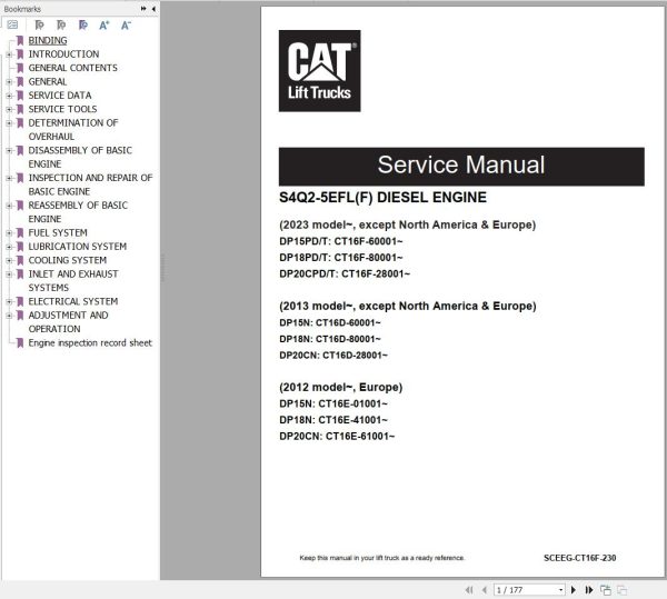 CAT Forklift GP15PD to DP35PT Service Manual 04.2024 1