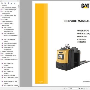 CAT Forklift NO12N2FP to NO25N2P NTR30N2 NTR50N2 Service Manual 03.2024