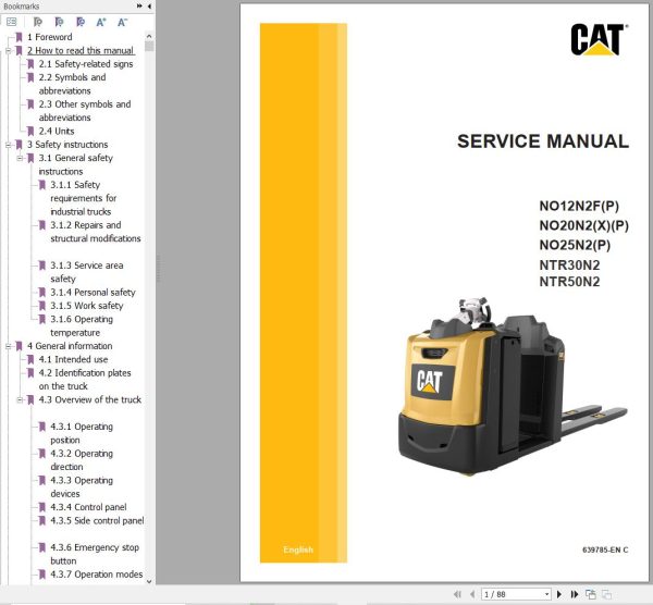 CAT Forklift NO12N2FP to NO25N2P NTR30N2 NTR50N2 Service Manual 03.2024