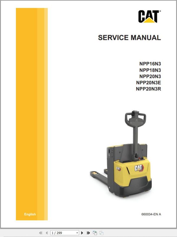 CAT Forklift NPP16N3 to NPP20N3R Operation Service Manual 03.2023