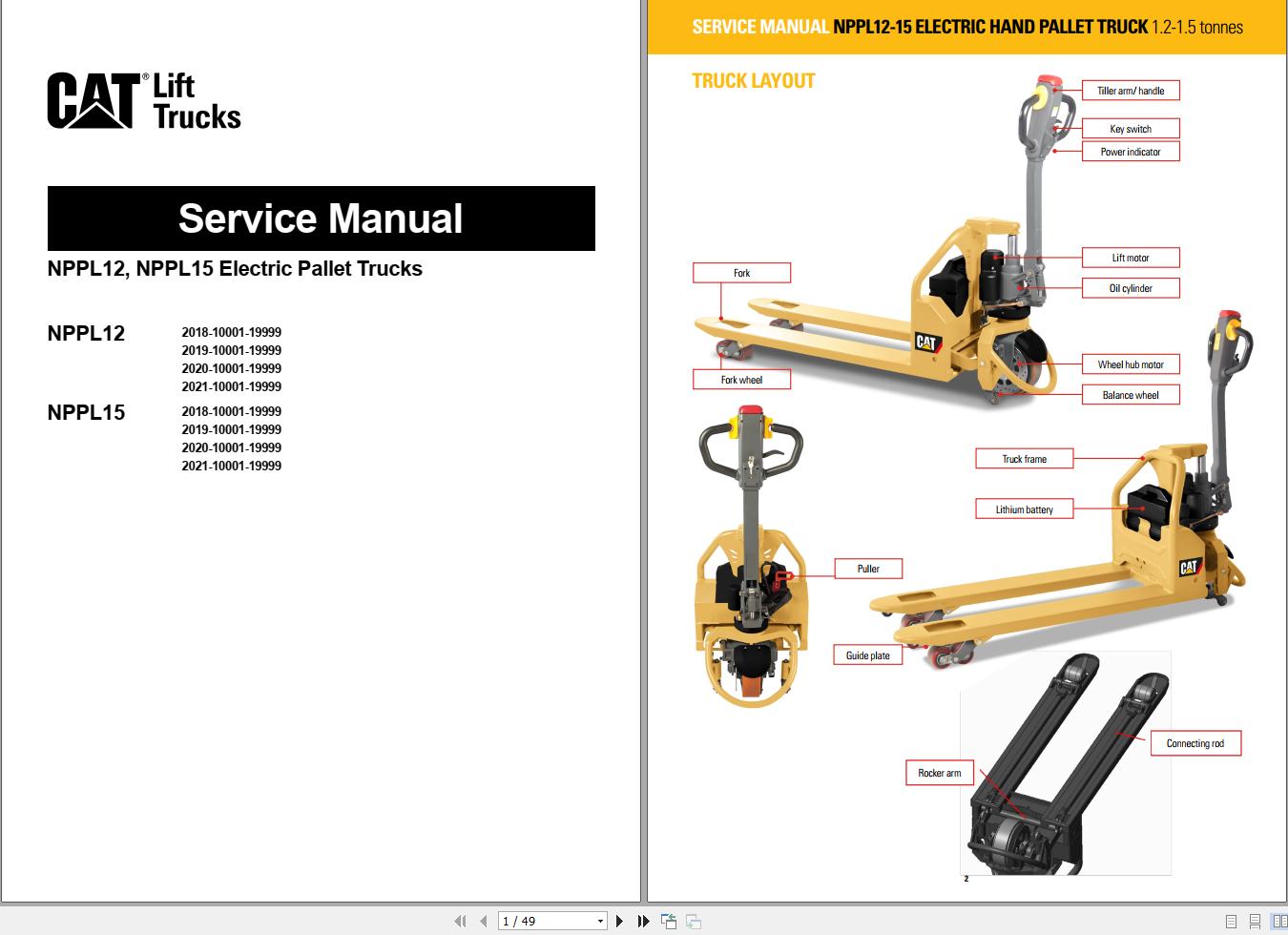 CAT Forklift NPPL12 NPPL15 Service Manual 08.2020