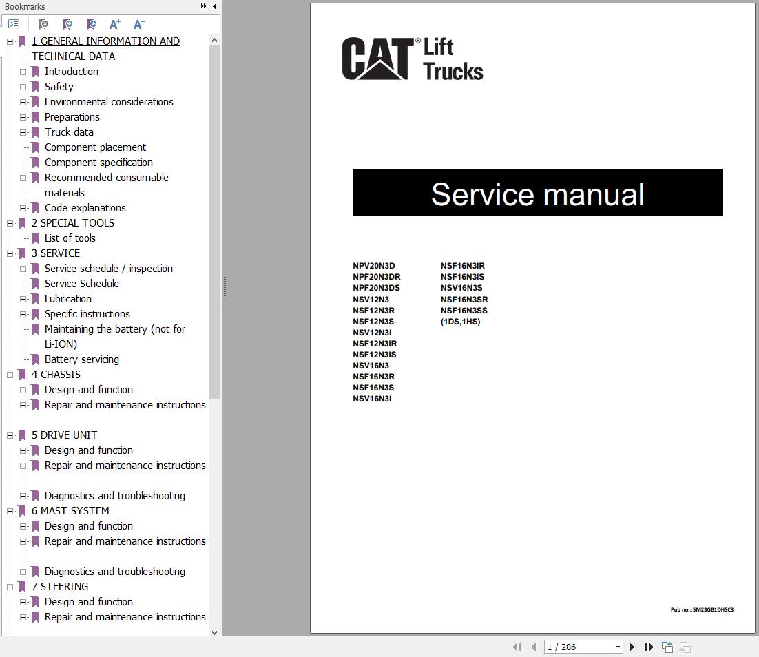 CAT Forklift NPV20N3D Service Manual 06.2023
