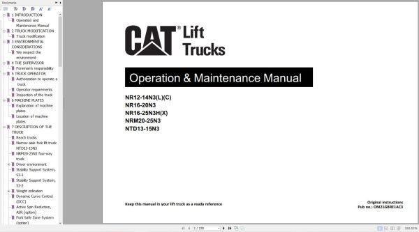 CAT Forklift NR12N3L to NTD15N3 Operation Service Manual 03.2024