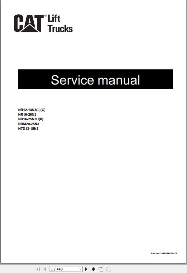 CAT Forklift NR12N3L to NTD15N3 Operation Service Manual 03.2024 1