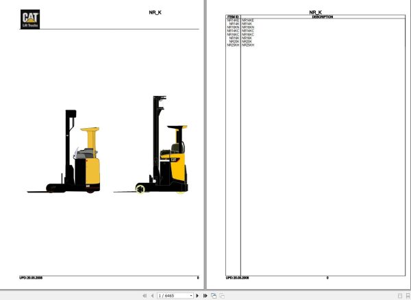 CAT Forklift NR14K Wiring Diagrams and Parts Manual 03.2021