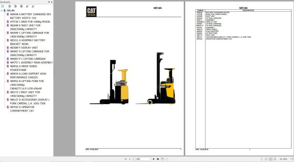 CAT Forklift NR14N Parts Catalog 03.2021