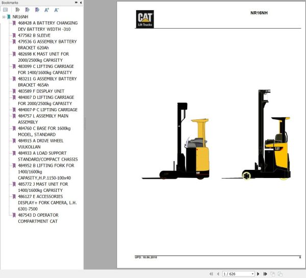CAT Forklift NR16NH Parts Catalog 03.2021