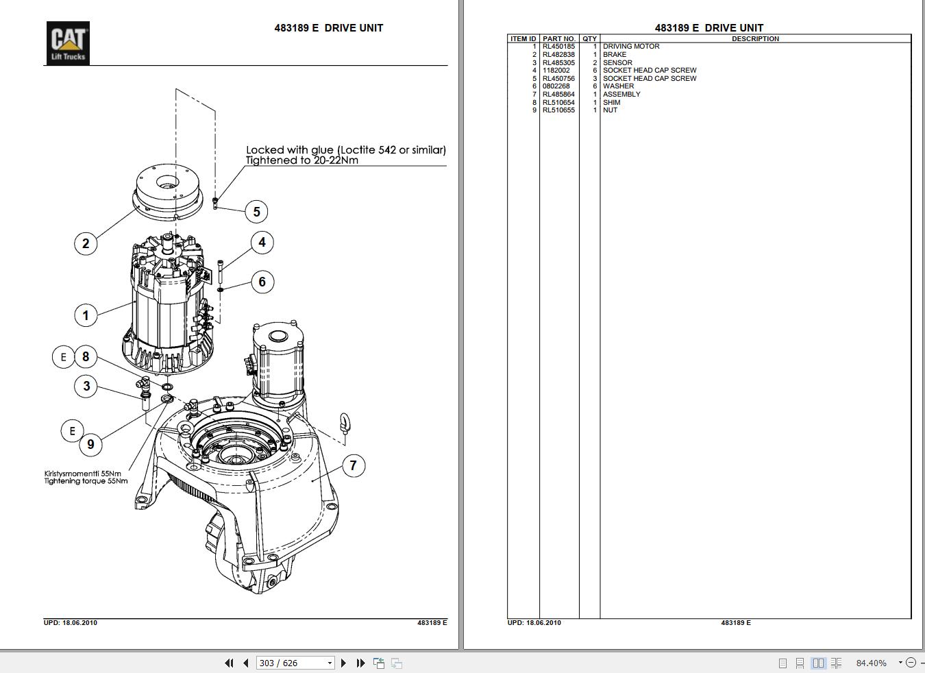 CAT Forklift NR20NH Parts Catalog 03.2021
