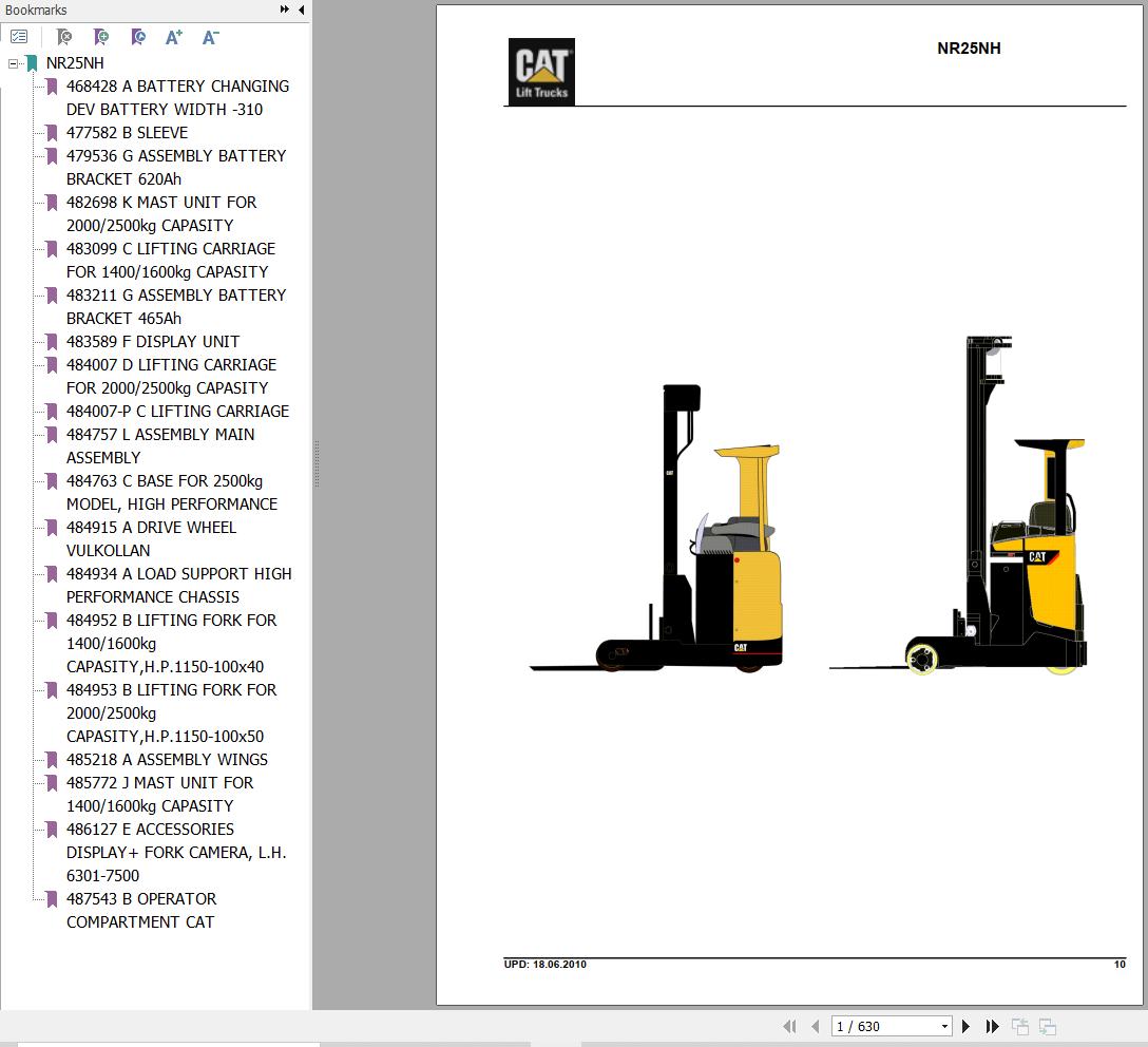 CAT Forklift NR25NH Parts Catalog 03.2021