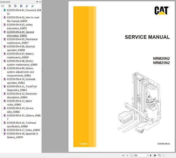 CAT Forklift NRM20N2 NRM25N2 Operation Service Manual 12.2023 1