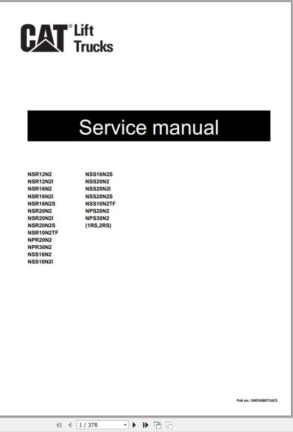 CAT Forklift NSR12N2 NPS30N2 Operation Service Manual 02.2024
