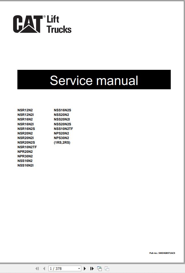 CAT Forklift NSR12N2 NPS30N2 Operation Service Manual 02.2024