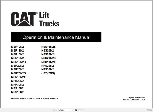 CAT Forklift NSR12N2 NPS30N2 Operation Service Manual 02.2024 2