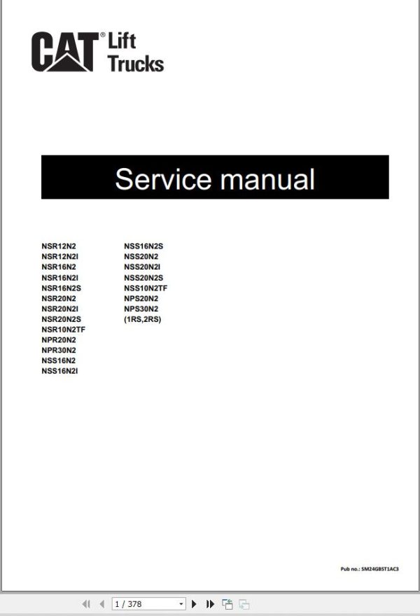 CAT Forklift NSR12N2 to NPS30N2 Operation Service Manual 03.2024 1