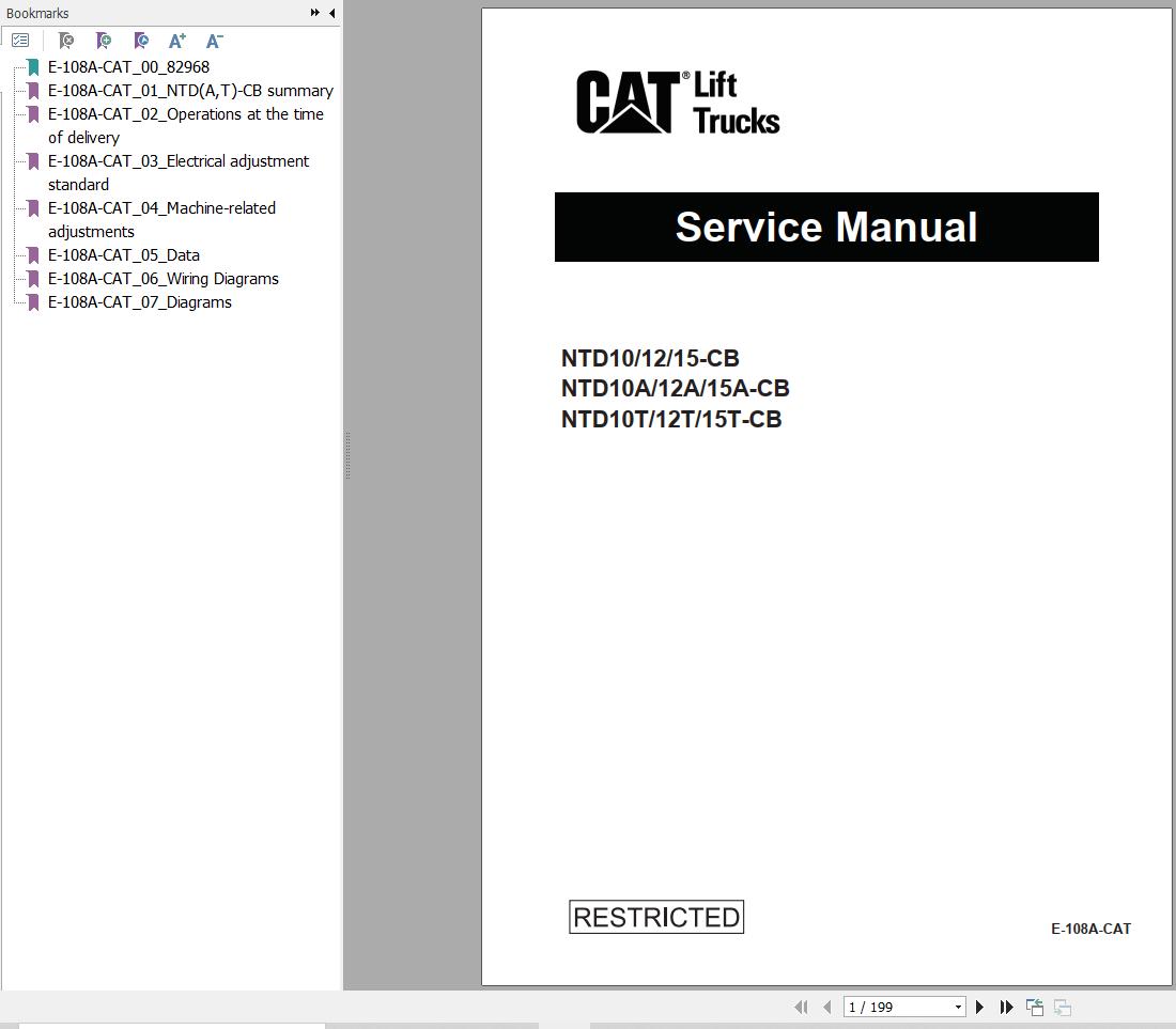 CAT Forklift NTD10 CB NTD15T CB Operation Service Manual 11.2023