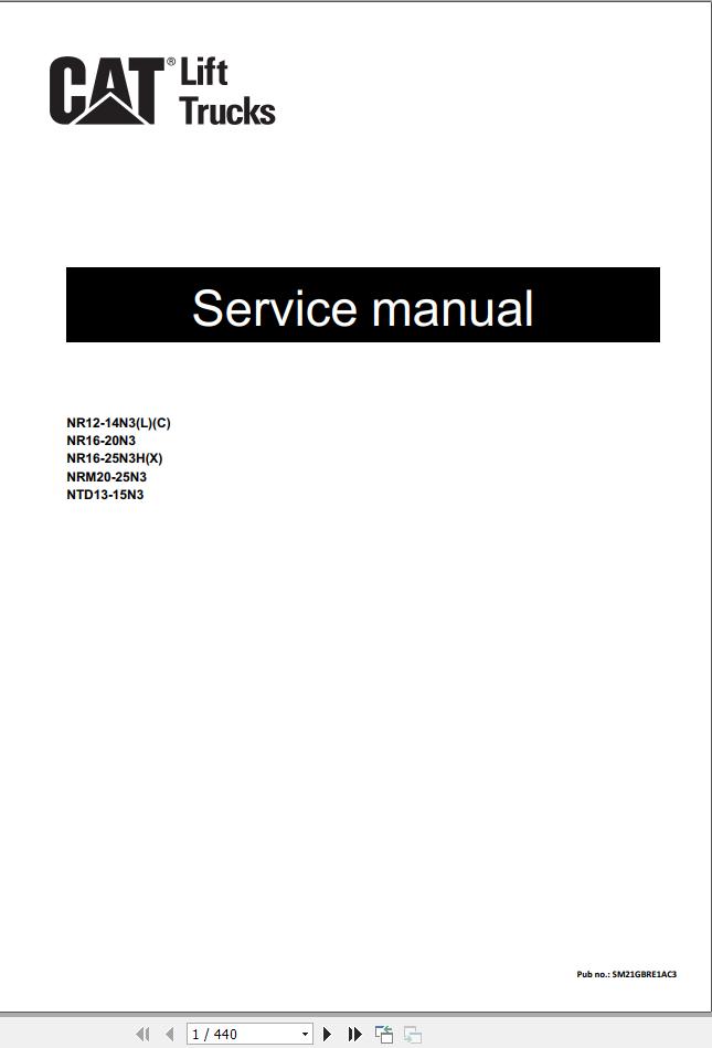 CAT Forklift NTD13N3 NTD15N3 Service Manual 03.2024