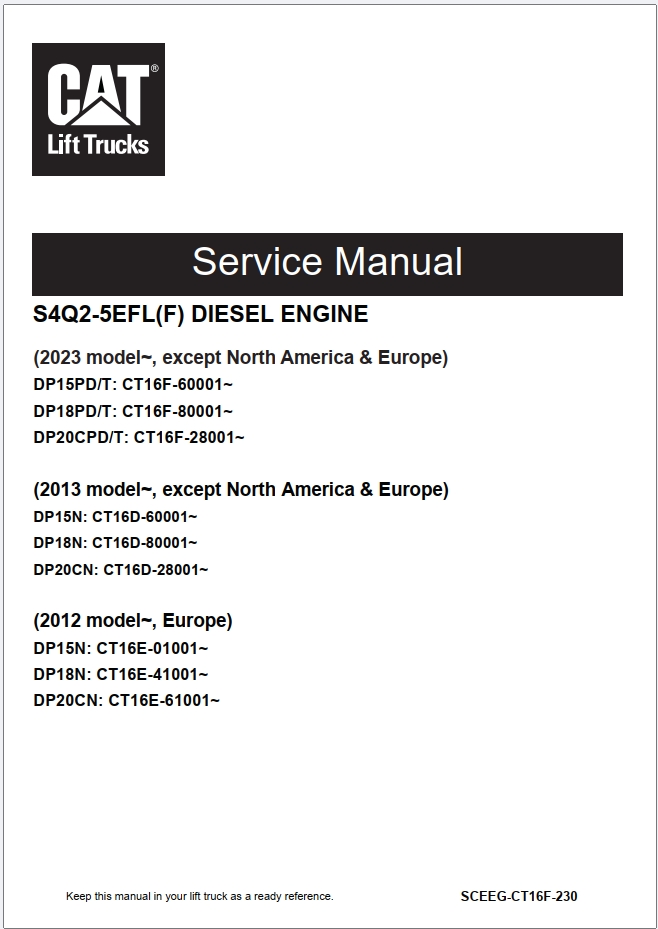 CAT Lift Truck DP18PT Service Manual 04.2024