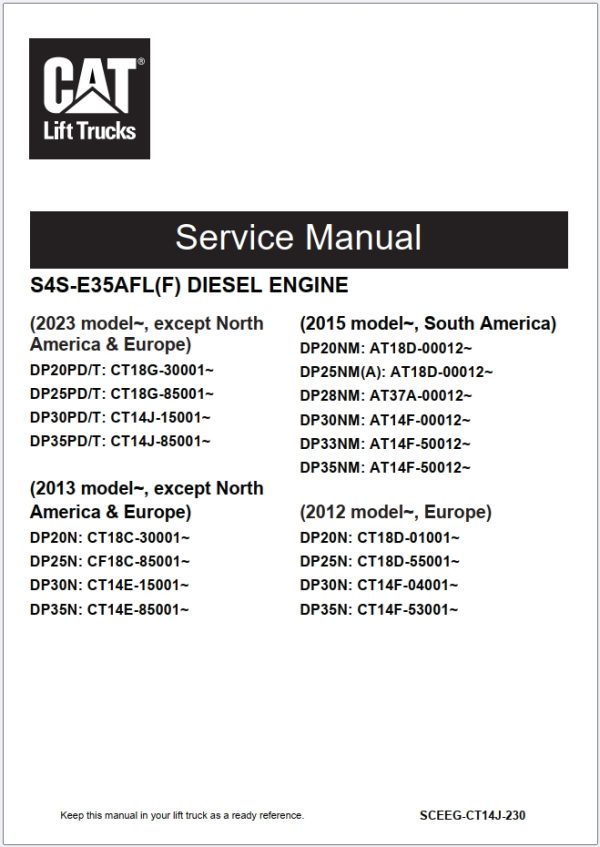 CAT Lift Truck DP35PT Service Manual 04.2024