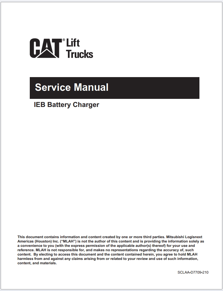 CAT Lift Truck Li Ion Battery Charger Operation Service Manual 12.2021