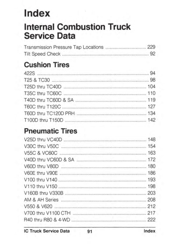 CAT Lift Trucks AH40 AH46 AH52 AH60 Maintenance Inspection Specifications SENB8212 01