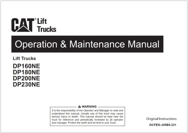 CAT Lift Trucks DP160NE to DP230NE Operation Service Manual 04.2023 1