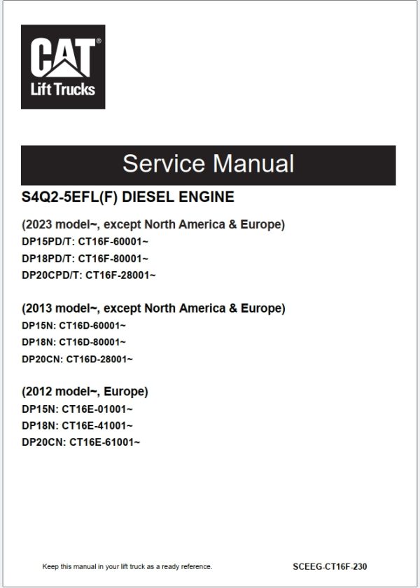 CAT Lift Trucks DP20CPD DP20CPT Service Manual 04.2024