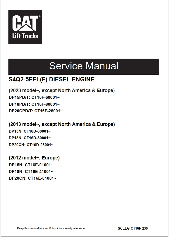 CAT Lift Trucks DP20CPD DP20CPT Service Manual 04.2024