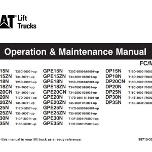 CAT Lift Trucks GP15N to GP35N DP15N to DP35N Operation Service Manual 02.2024