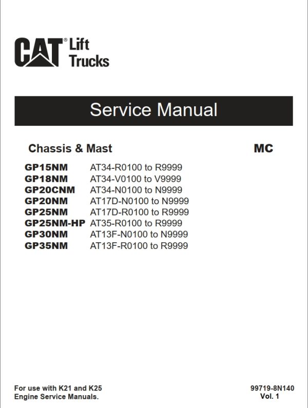 CAT Lift Trucks GP15NM to GP30NM Operation Service Manual 06.2023