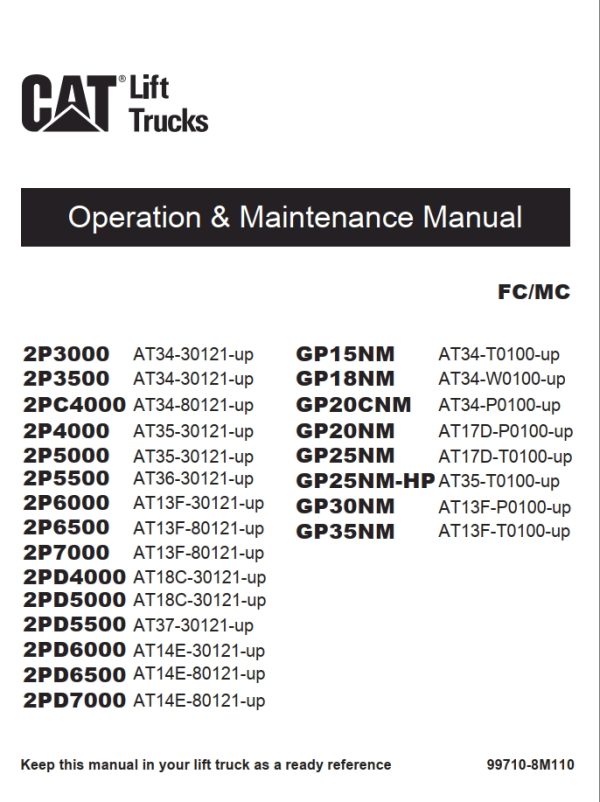 CAT Lift Trucks GP15NM to GP30NM Operation Service Manual 06.2023 1