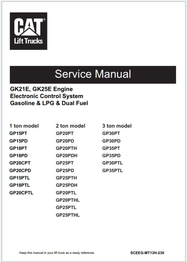 CAT Lift Trucks GP15PD GP18PD GP18PT to GP35PTL Service Manual 04.2024
