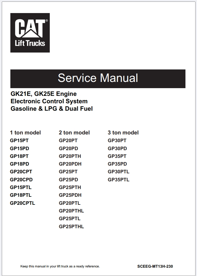 CAT Lift Trucks GP15PD GP18PD GP18PT to GP35PTL Service Manual 04.2024