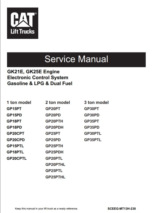 CAT Lift Trucks GP20CPD GP20CPT GP20PDH GP20PTH GP20PTH GP25PDH GP25PTH Service Manual 04.2024