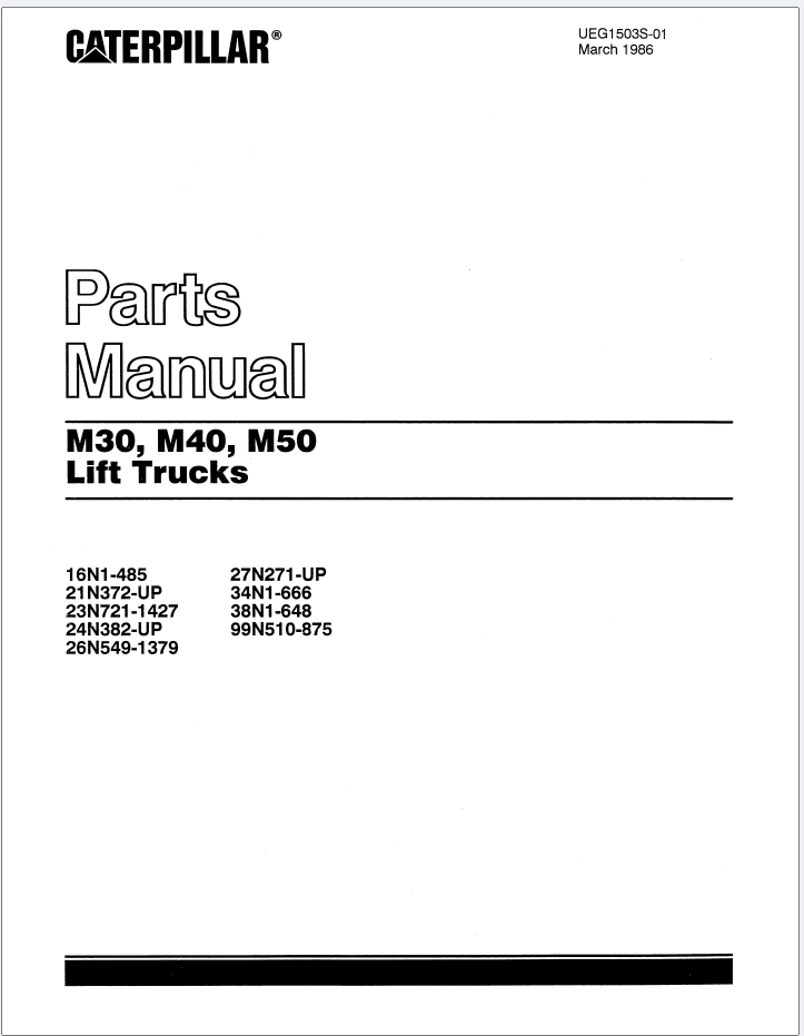 CAT Lift Trucks M30 M40 M50 Parts Manual 07.2023