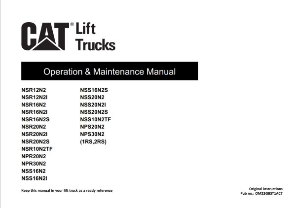 CAT Lift Trucks NPR20N2 to NPS30N2 Operation Service Manual 02.2024