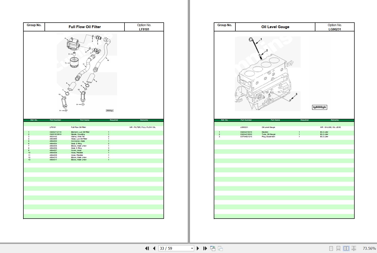 Cummins Engine QSB3.3C99 Spare Parts Catalog Z095011
