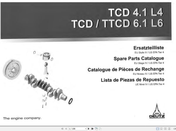 Deutz Engine TCD 4.1 L4 TCD TTCD 6.1 L6 Spare Parts Catalog 03123999 1