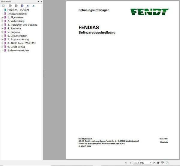 Fendt Fendias Training Materials Software Decription DE 1