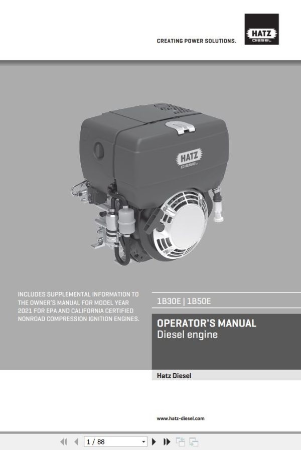 Hatz Engine 1B30E 1B50E Operation and Maintenance Manual EN 1