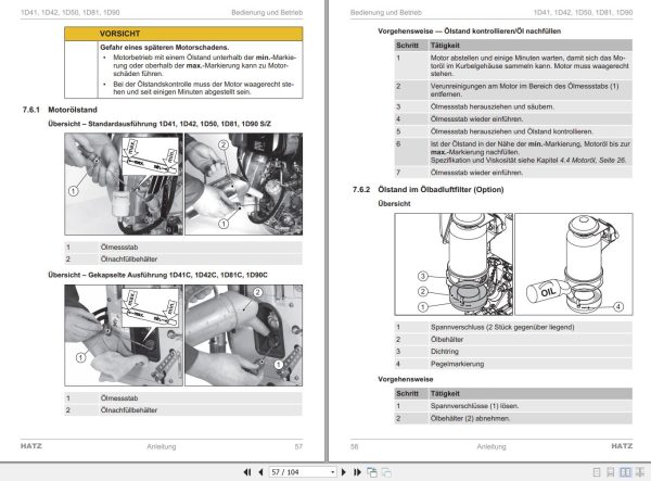 Hatz Engine 1D41 1D42 1D50 1D81 1D90 Operation and Maintenance Manual DE 2