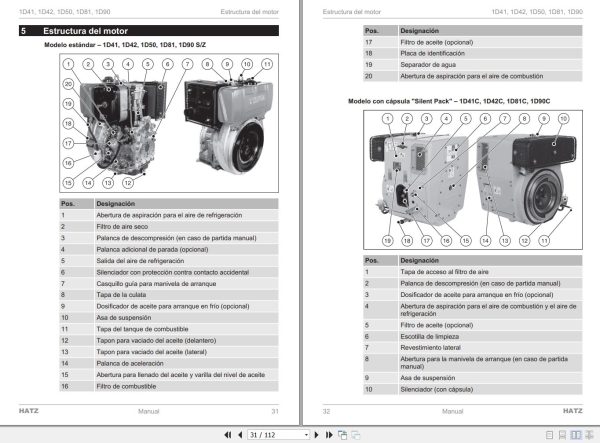 Hatz Engine 1D41 1D42 1D50 1D81 1D90 Operation and Maintenance Manual ES 2