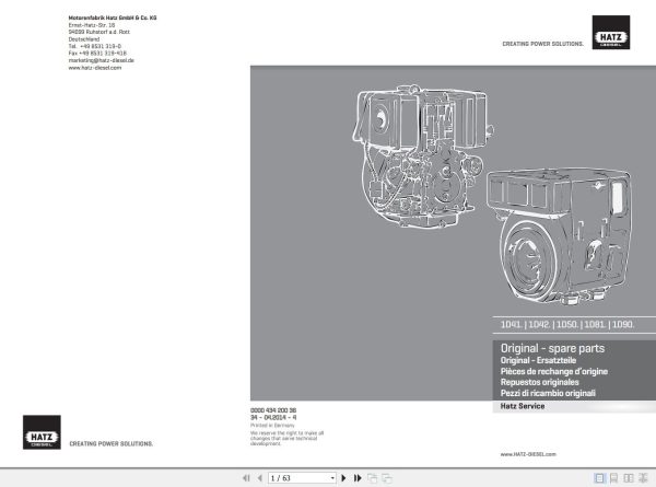 Hatz Engine 1D41 1D42 1D50 1D81 1D90 Spare Parts Catalog 1
