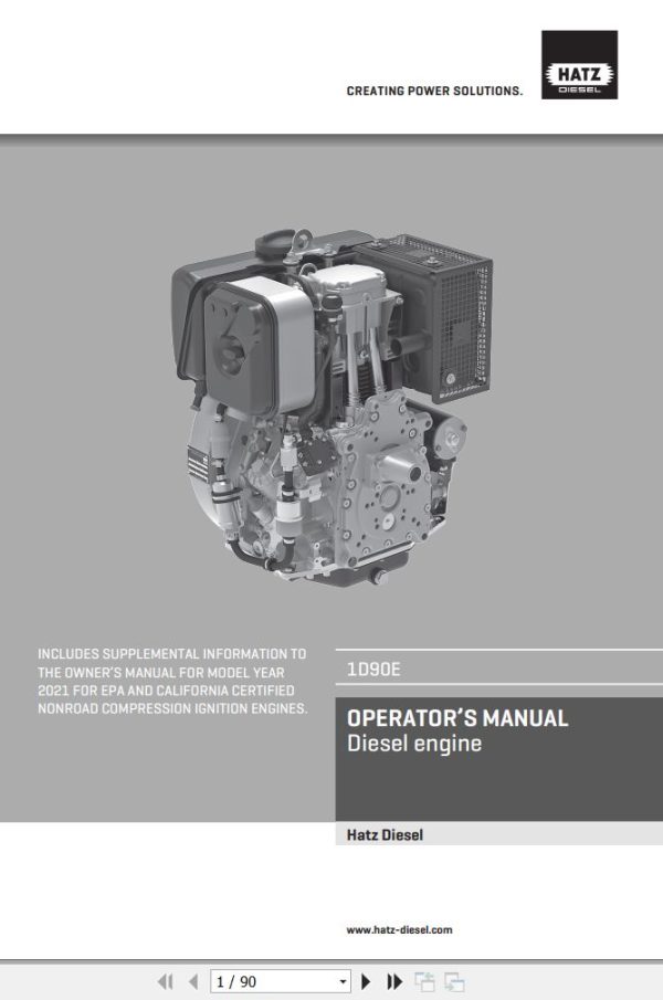 Hatz Engine 1D90E Operation and Maintenance Manual EN 1