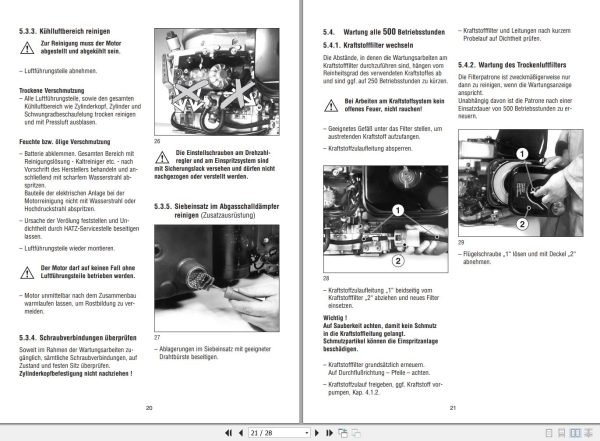 Hatz Engine 1D90V 1D90W Instruction Book DE 2