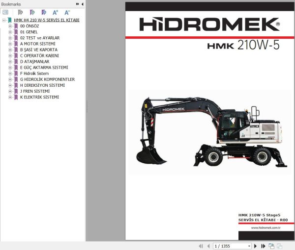 Hidromek Excavator HMK 210W 5 Stage 5 Service Manual and Diagram REV00 TR 1