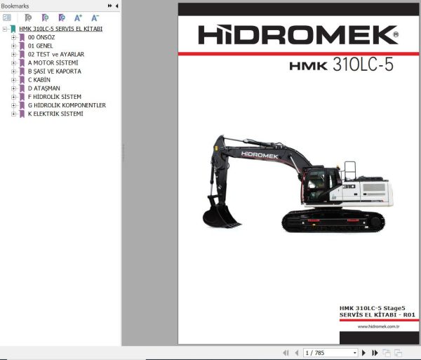 Hidromek Excavator HMK 310LC 5 Stage 5 Service Manual and Diagram REV01 TR 1