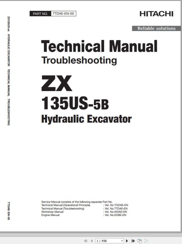 Hitachi Excavator ZX135US 5B Technical Troubleshooting Manual and Diagram 1