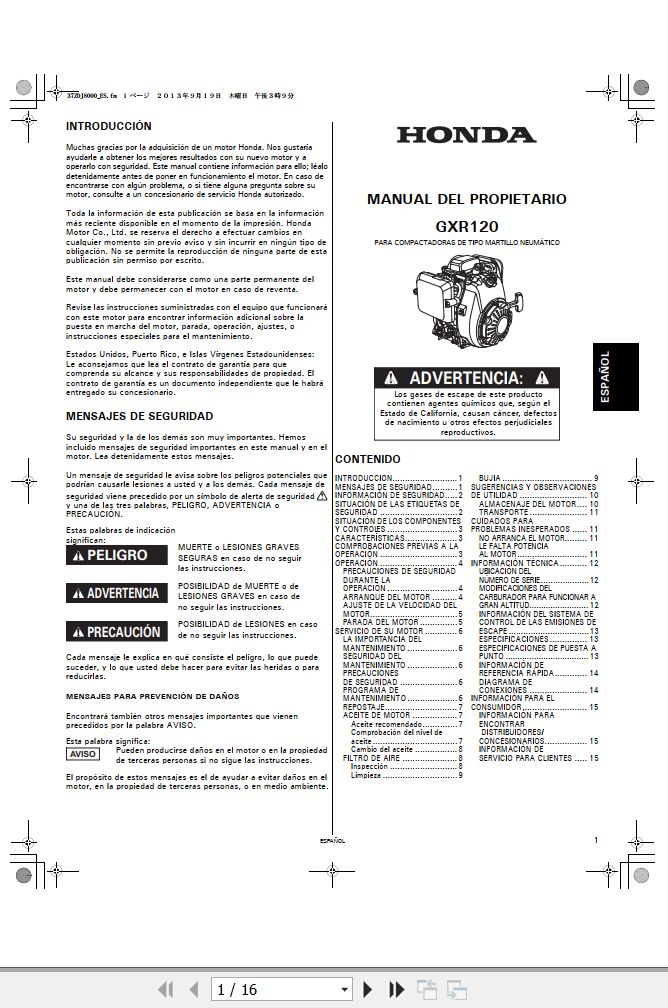 Honda Engine GX120 Owners Manual and Wiring Diagram ES